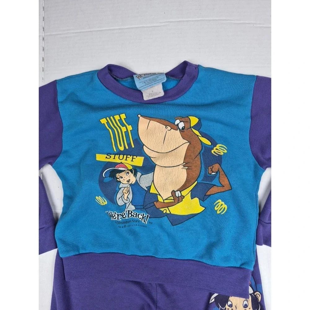 Vintage we're back a dinosaur's story kids shirt Pants‎ Outfit Size 7 90s FLAWS - Picture 2 of 16